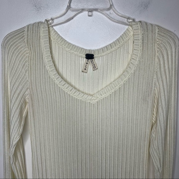 FREE PEOPLE Ribbed Long Sleeve Bone Color Blouse Top - Picture 2 of 13